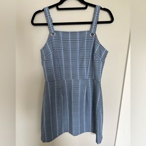 Blue Plaid Overall Dress